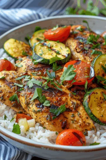 chicken breast and rice recipes with Zucchini and Tomatoes taken with iphone 15 pro max --iw 2 --ar 4:5 --v 6.0 --raw