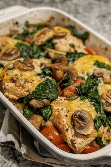 chicken breast casserole with Spinach and Mushrooms taken with iphone 15 pro max --iw 2 --ar 4:5 --v 6.0 --raw