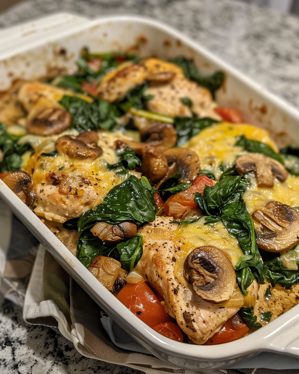 Pressure cooker chicken with spinach and mushrooms bubbling inside