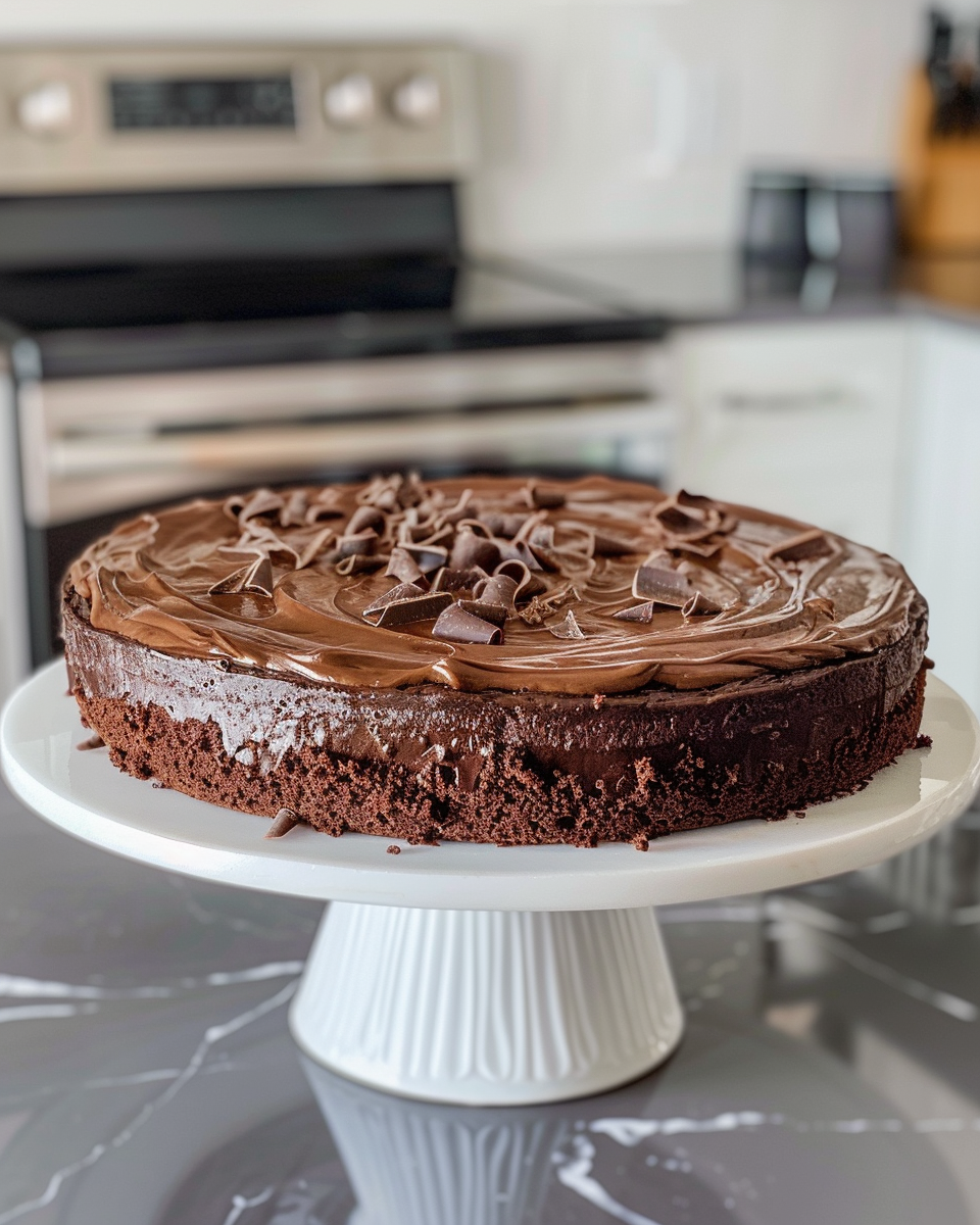 Served slice of chocolate gooey butter cake on plate