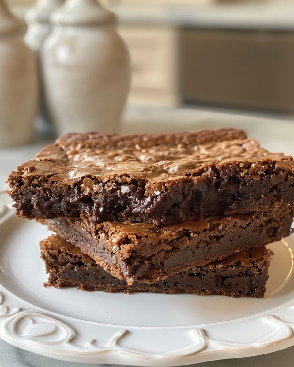 Ingredients laid out for classic lunchroom brownies including butter cocoa and sugar