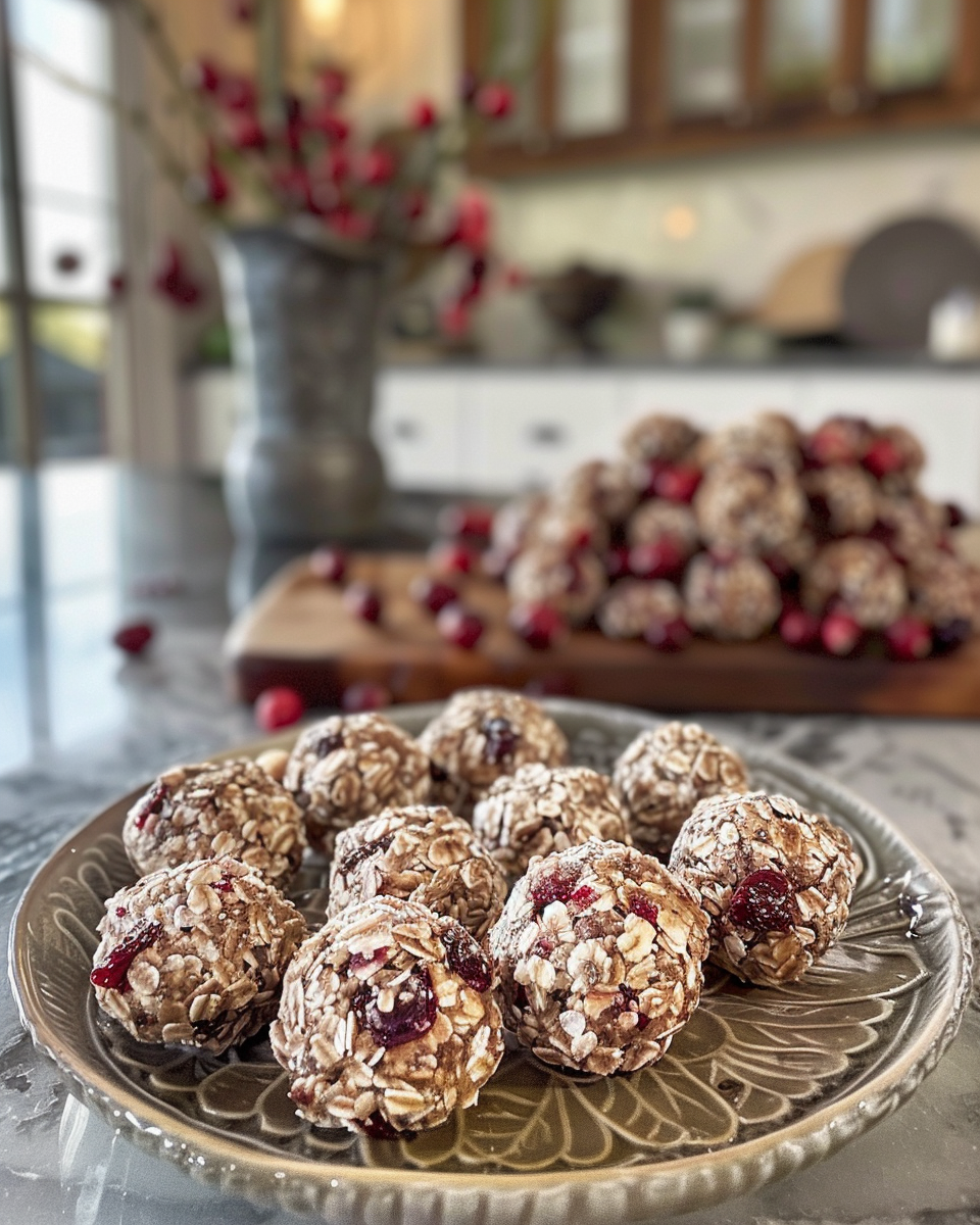 Chilled cranberry pecan goat cheese balls served with pretzel sticks
