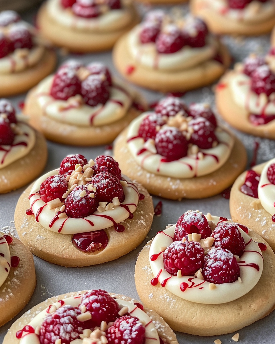 Finished raspberry shortbread cookies served on a plate