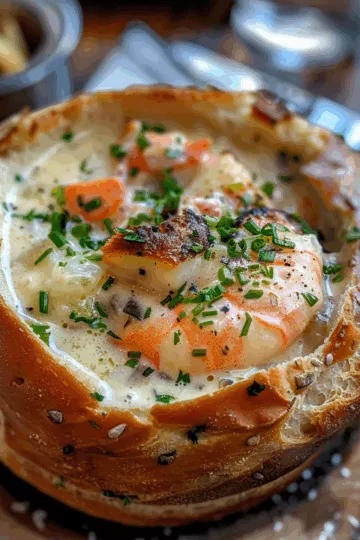 Seafood Chowder in Bread Bowl taken with iphone 15 pro max --iw 2 --ar 4:5 --v 6.0 --raw