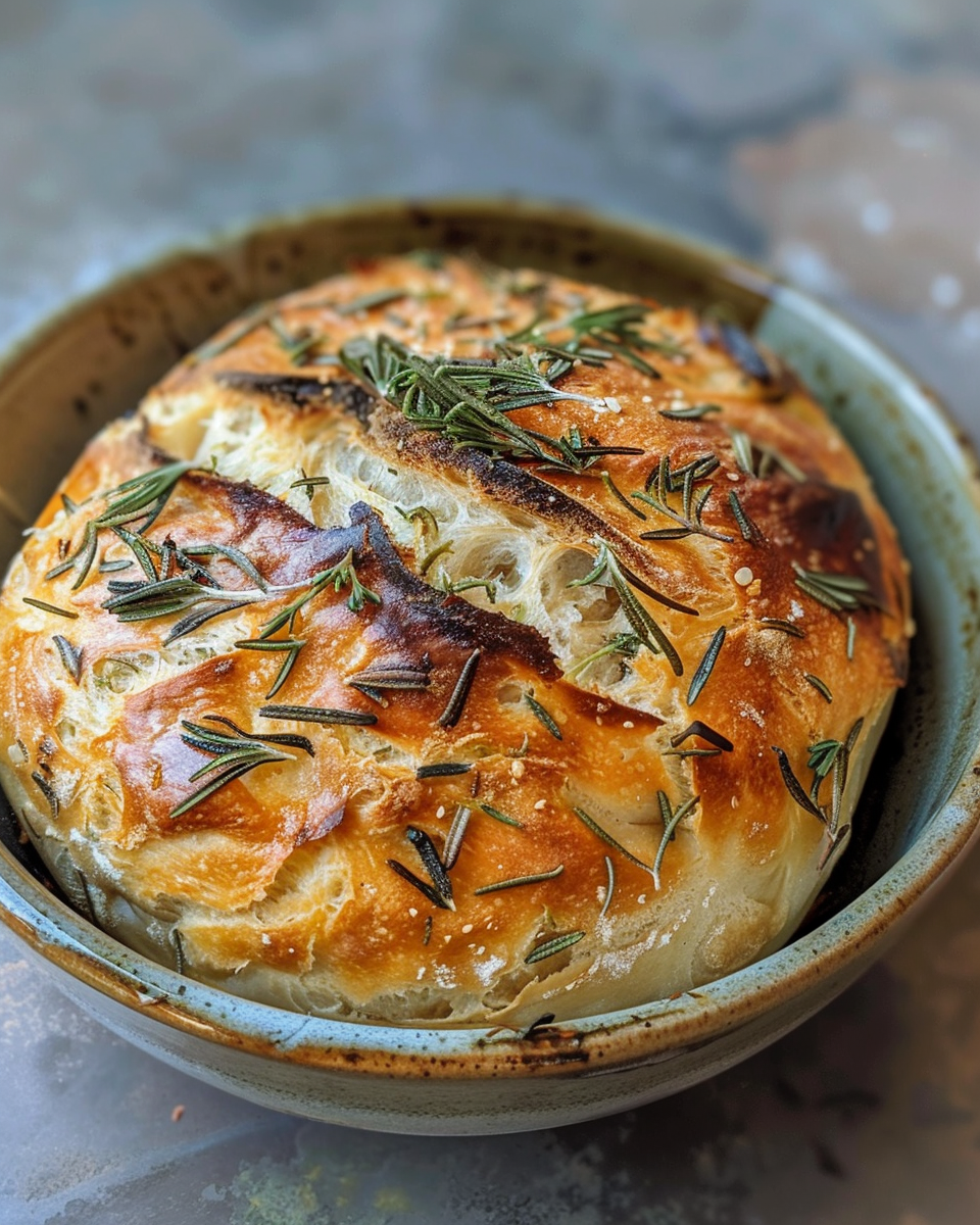 Sourdough bread starter with roasted garlic and rosemary in bowl