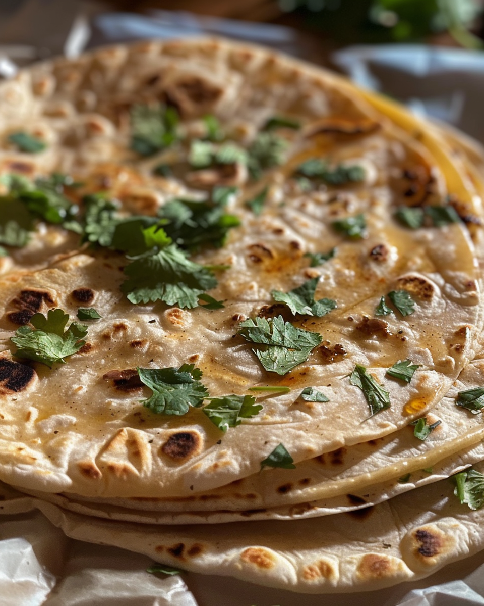 Finished pressure cooker chicken wraps with spicy peanut sauce and fresh cilantro