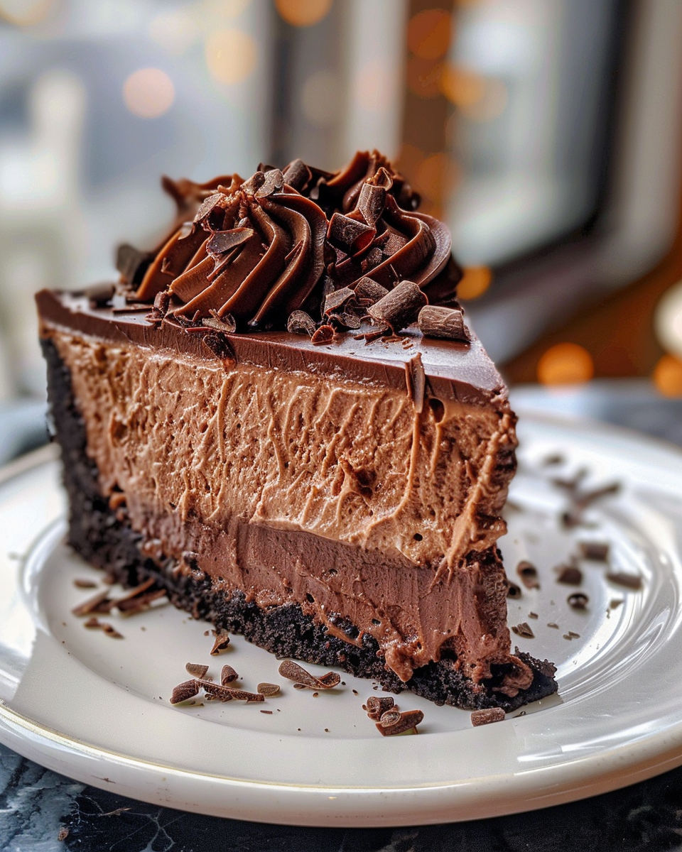 Triple chocolate cheesecake in pot showing steam and simmering lid