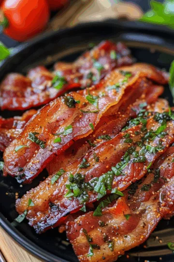 air fryer bacon with Fresh Basil taken with iphone 15 pro max --iw 2 --ar 4:5 --v 6.0 --raw