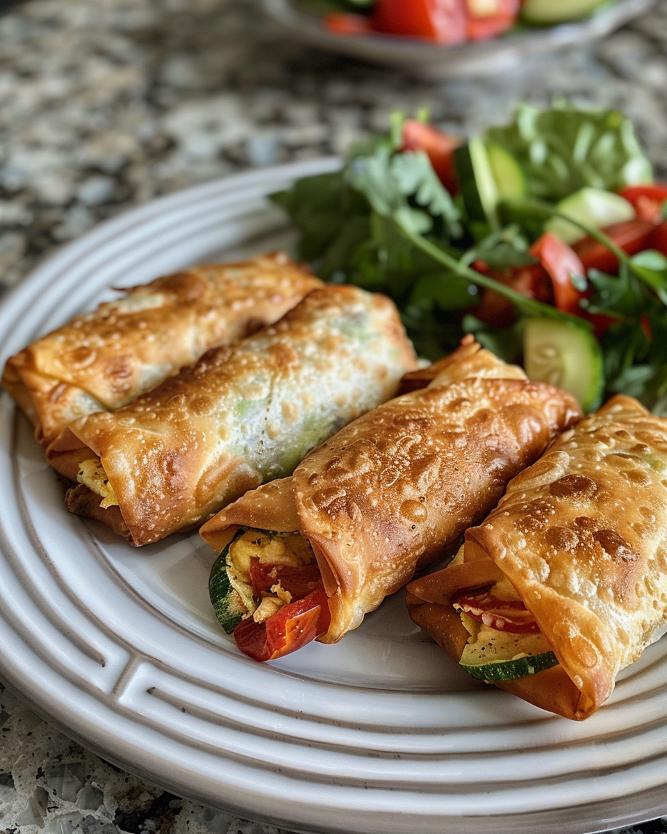 Golden crispy air fryer egg rolls ready to serve