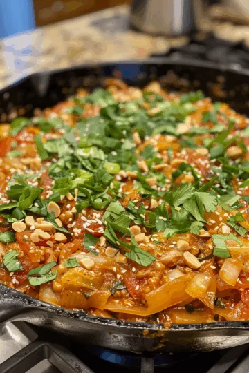 cabbage roll skillet with Spicy Peanut Sauce taken with iphone 15 pro max --iw 2 --ar 4:5 --v 6.0 --raw