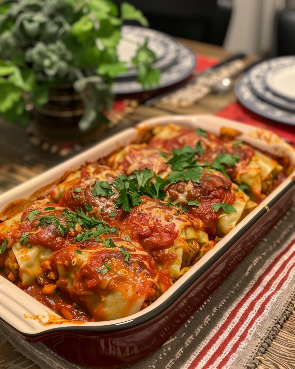 Final served tender cabbage rolls with ricotta filling on plate