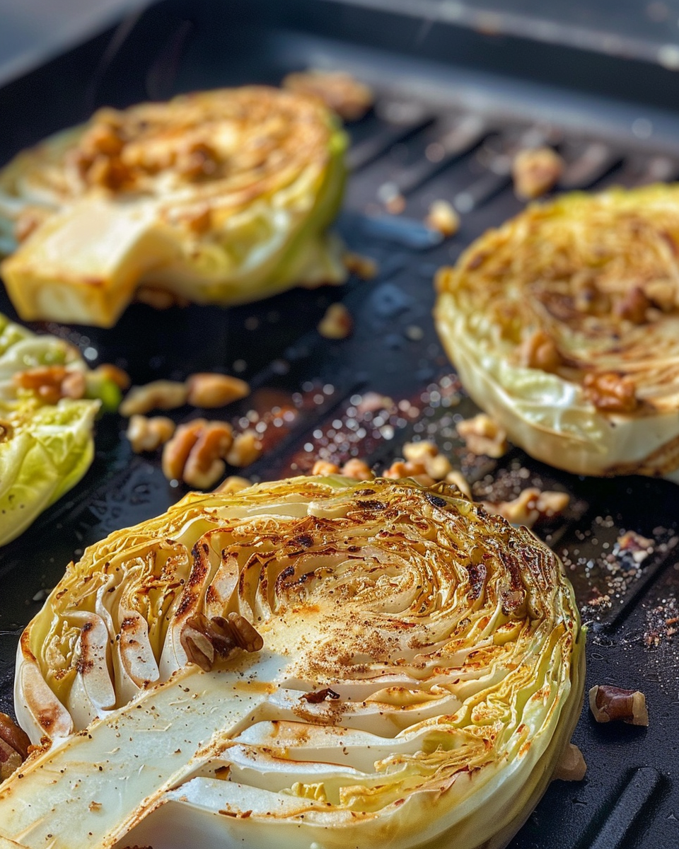 Pressure cooker with cabbage steaks and walnuts steaming hot
