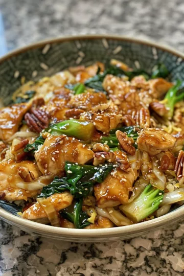 chicken cabbage stir fry with Pecans and Maple Syrup taken with iphone 15 pro max --iw 2 --ar 4:5 --v 6.0 --raw