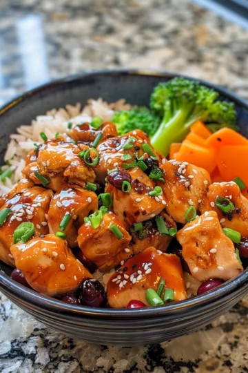 chicken teriyaki stir fry with Berries Mix taken with iphone 15 pro max --iw 2 --ar 4:5 --v 6.0 --raw