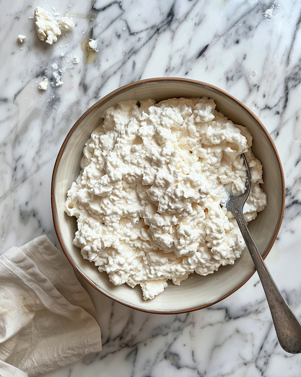 Final creamy honey almond cottage cheese spread served chilled in a bowl