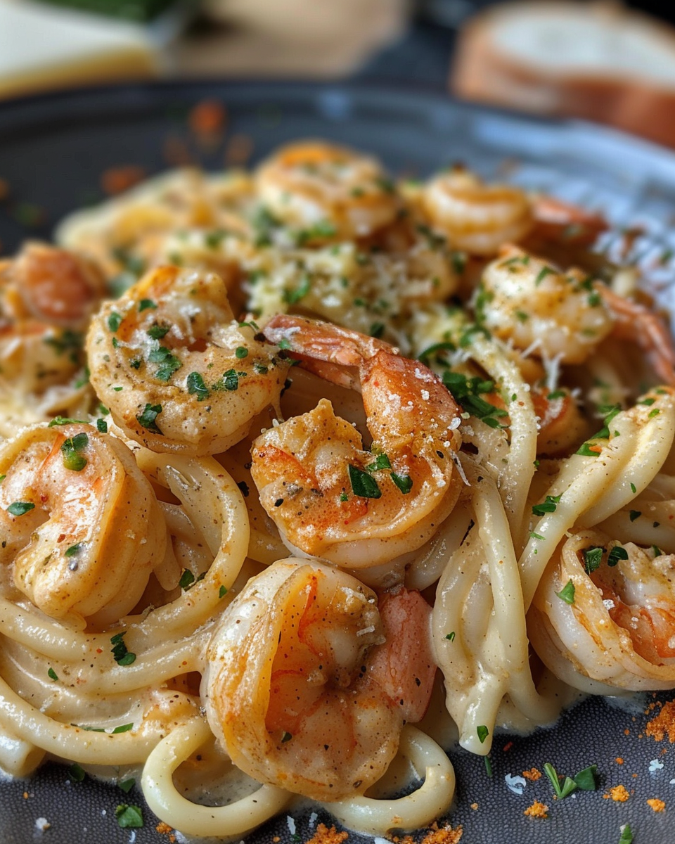 Creamy Cajun chicken and shrimp pasta in pressure cooker starting to steam