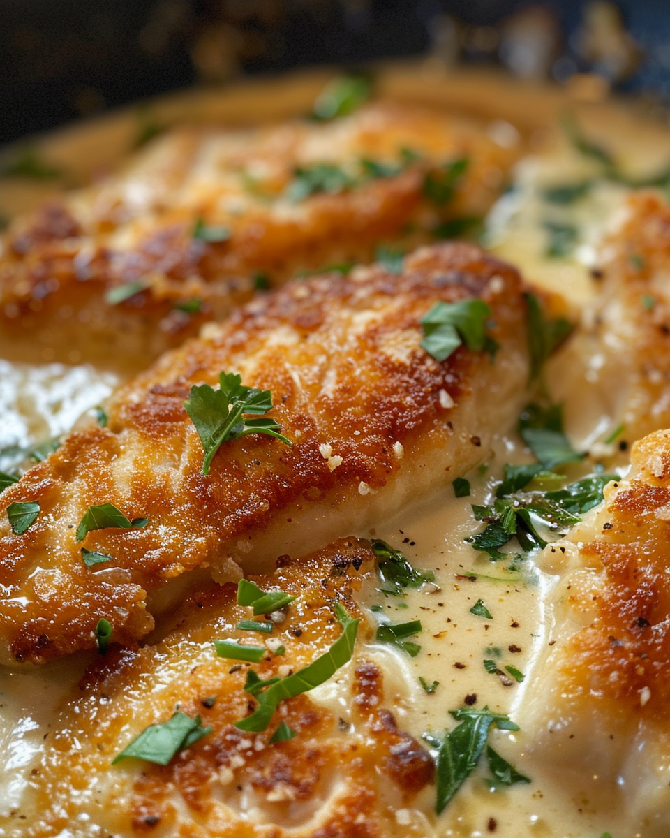 Ingredients for creamy garlic parmesan chicken including chicken cutlets and shredded parmesan
