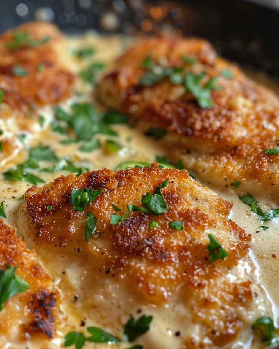 Creamy garlic parmesan chicken simmering in pressure cooker