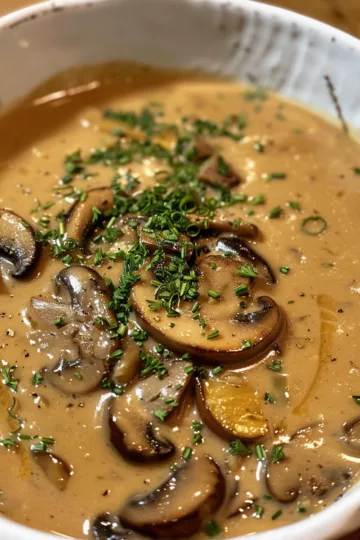 creamy mushroom soup with Roasted Bell Peppers taken with iphone 15 pro max --iw 2 --ar 4:5 --v 6.0 --raw