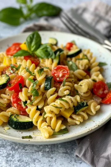 creamy pasta recipes with Zucchini and Tomatoes taken with iphone 15 pro max --iw 2 --ar 4:5 --v 6.0 --raw