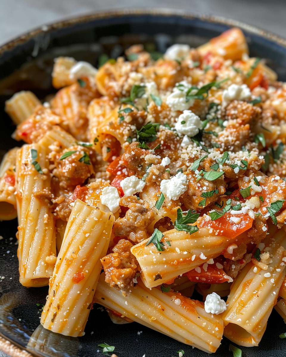 Ingredients for creamy sausage kale pasta including sausage, garlic, kale, and pasta