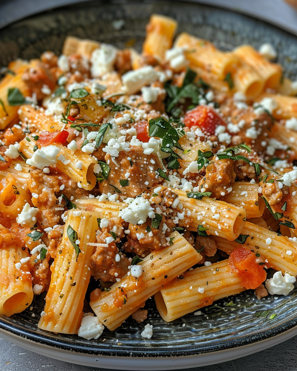 Creamy sausage pasta with kale bubbling in pressure cooker