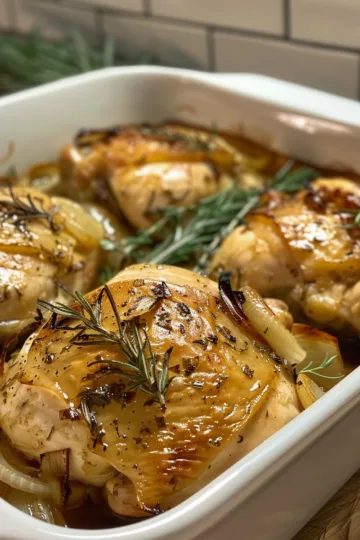 french onion chicken bake with Garlic and Rosemary taken with iphone 15 pro max --iw 2 --ar 4:5 --v 6.0 --raw