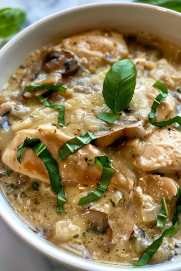 french onion chicken crockpot with Fresh Basil taken with iphone 15 pro max --iw 2 --ar 4:5 --v 6.0 --raw