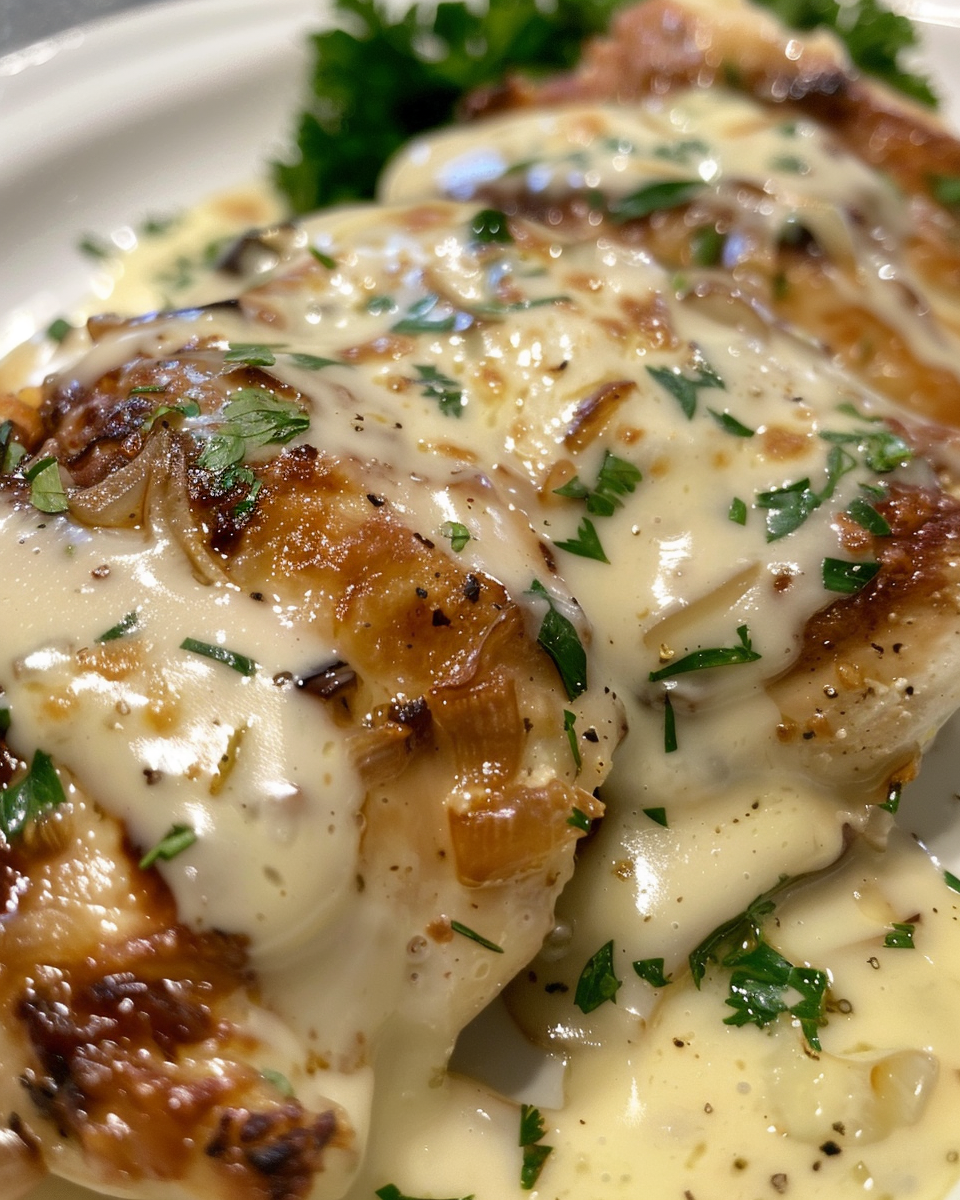 Ingredients for French onion chicken with cheeses, onions, and herbs