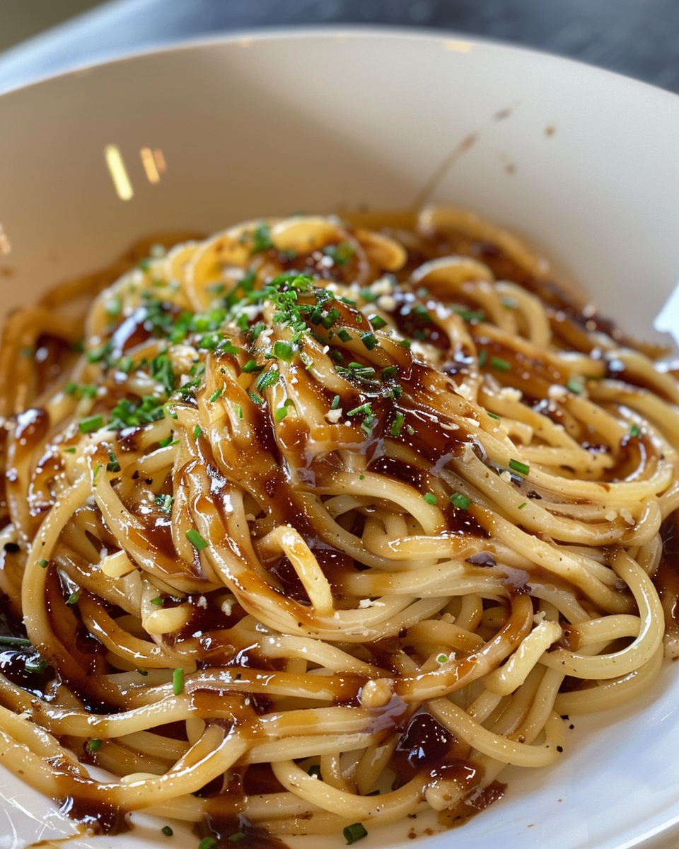 Caramelized onions with creamy orecchiette pasta in skillet