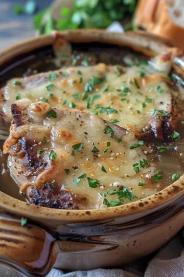 french onion soup slow cooker with Grilled Chicken taken with iphone 15 pro max --iw 2 --ar 4:5 --v 6.0 --raw