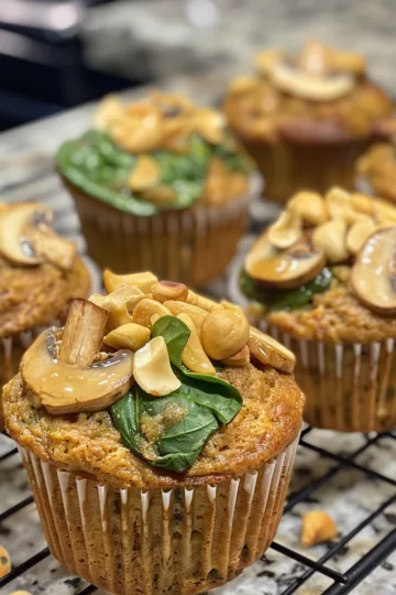 peanut butter banana muffins with Spinach and Mushrooms taken with iphone 15 pro max --iw 2 --ar 4:5 --v 6.0 --raw