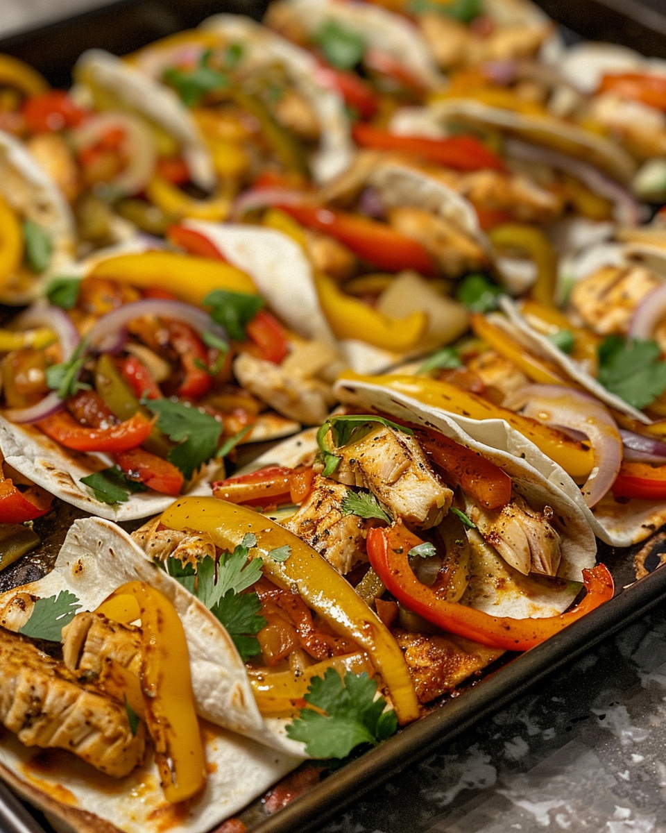 Ingredients including chicken strips, green beans, potatoes ready on sheet pan
