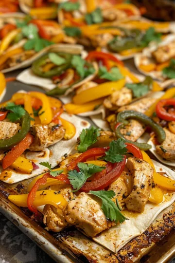 sheet pan chicken fajitas with Honey Mustard Dressing taken with iphone 15 pro max --iw 2 --ar 4:5 --v 6.0 --raw