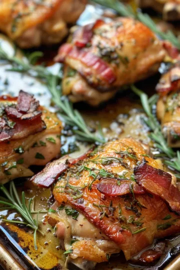 sheet pan chicken thighs with Crispy Bacon taken with iphone 15 pro max --iw 2 --ar 4:5 --v 6.0 --raw