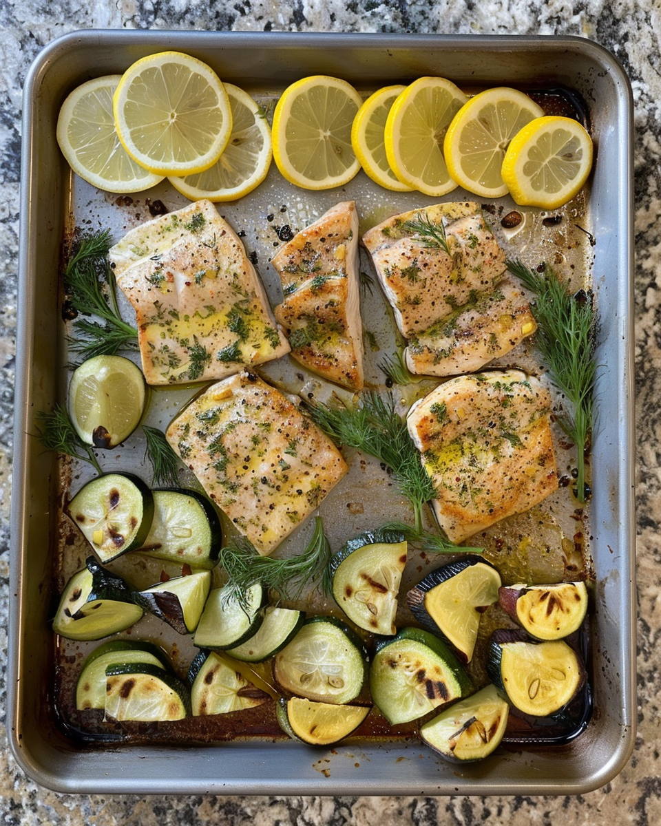 Sheet pan meal prep with lemon dill and vibrant colorful vegetables