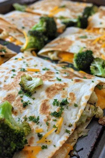 sheet pan quesadillas with Broccoli and Cauliflower taken with iphone 15 pro max --iw 2 --ar 4:5 --v 6.0 --raw