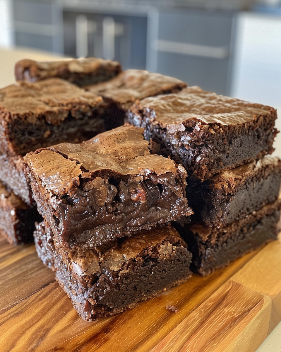 Sliced sourdough brownies showing gooey texture