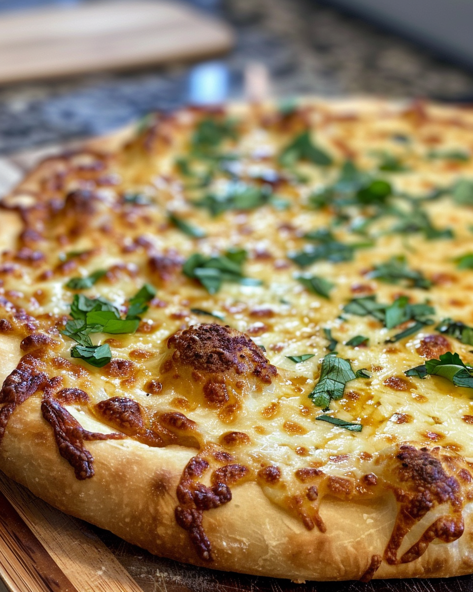 Final golden baked sourdough pizza with melted cheese and toppings