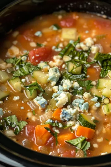 vegetable soup crock pot with Blue Cheese taken with iphone 15 pro max --iw 2 --ar 4:5 --v 6.0 --raw
