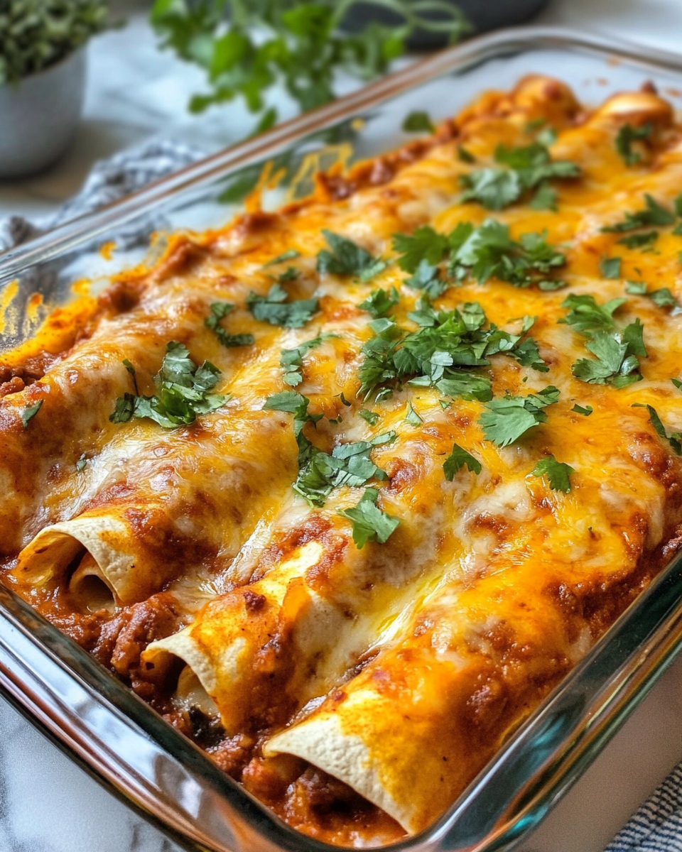 Close up of 5 ingredient beef enchilada casserole in pressure cooker