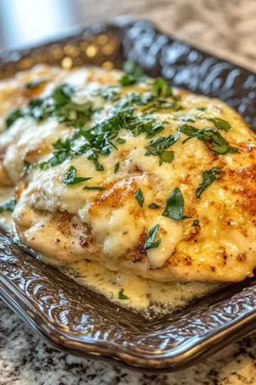 Baked Caesar Chicken with Creamy Parmesan Sauce taken with iphone 15 pro max --iw 2 --ar 4:5 --v 6.1 --raw