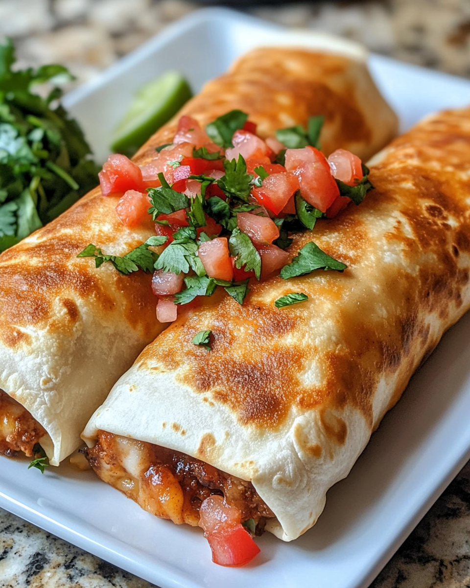 Fresh chimichangas with beef, cheese, and crispy golden shells
