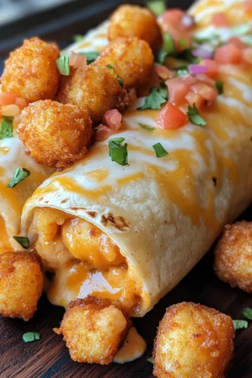 Cheesy Potato Burritos with Crispy Tater Tots taken with iphone 15 pro max --iw 2 --ar 4:5 --v 6.1 --raw