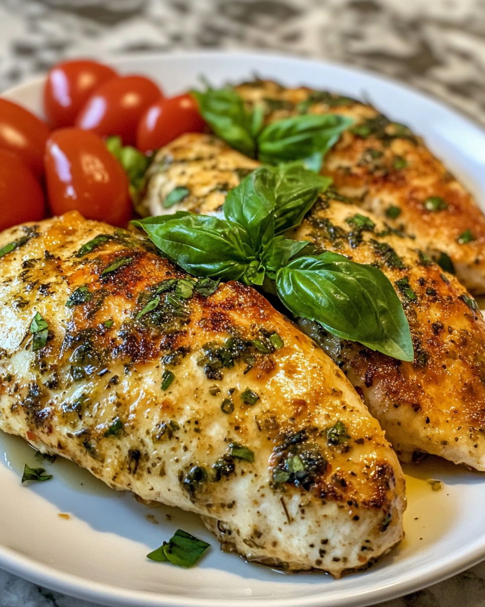 Raw chicken breasts with fresh basil and lemon ready for pressure cooking