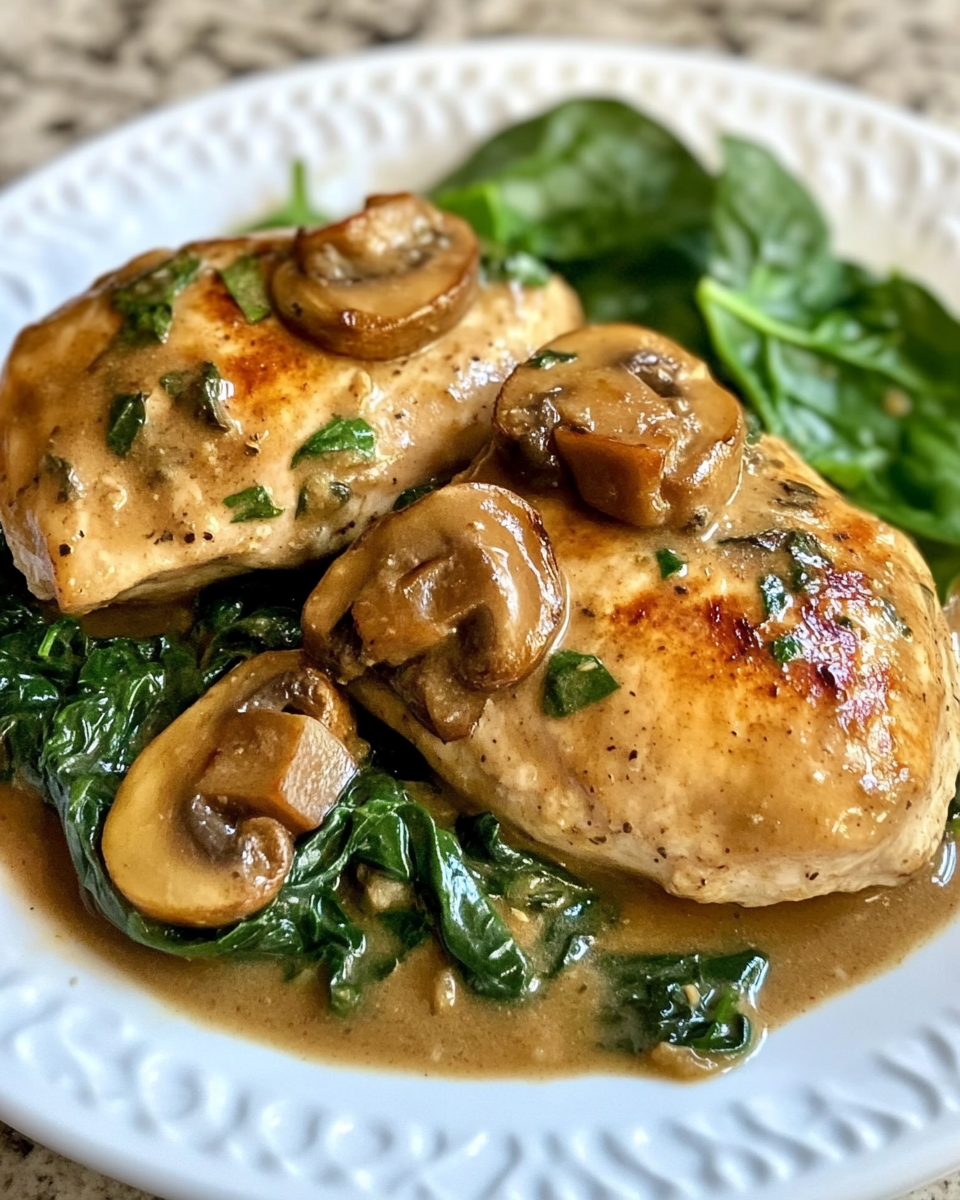 Ingredients for chicken breasts with sun dried tomatoes and mushrooms in slow cooker
