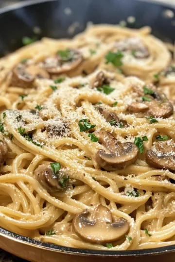 Creamy Tuscan Mushroom Pasta Skillet taken with iphone 15 pro max --iw 2 --ar 4:5 --v 6.1 --raw