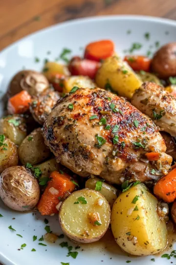 Crock Pot Garlic Butter Chicken with Potatoes and Carrots taken with iphone 15 pro max --iw 2 --ar 4:5 --v 6.1 --raw