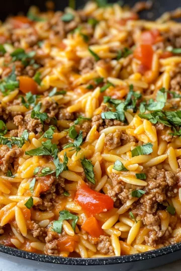Delicious Ground Beef Orzo Recipe for Everyone taken with iphone 15 pro max --iw 2 --ar 4:5 --v 6.1 --raw