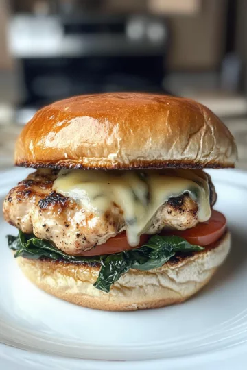 Easy White Cheddar Spinach Chicken Burgers - Zest Plate taken with iphone 15 pro max --iw 2 --ar 4:5 --v 6.1 --raw